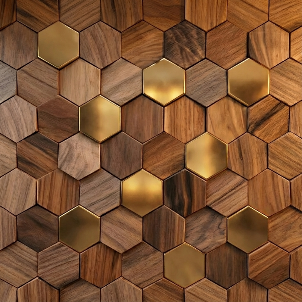 Wikne Houten Mozaïek Wandpanelen Met Hexagon Design Voor Moderne Accentmuren