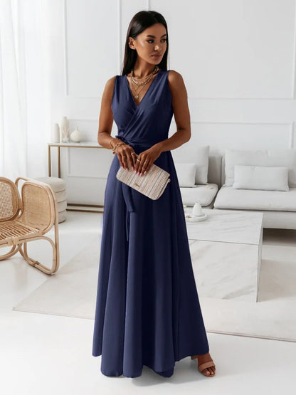Wille Dames Lange Jurk | Elegante V-hals, Donkergroen Maxi Jurk 5