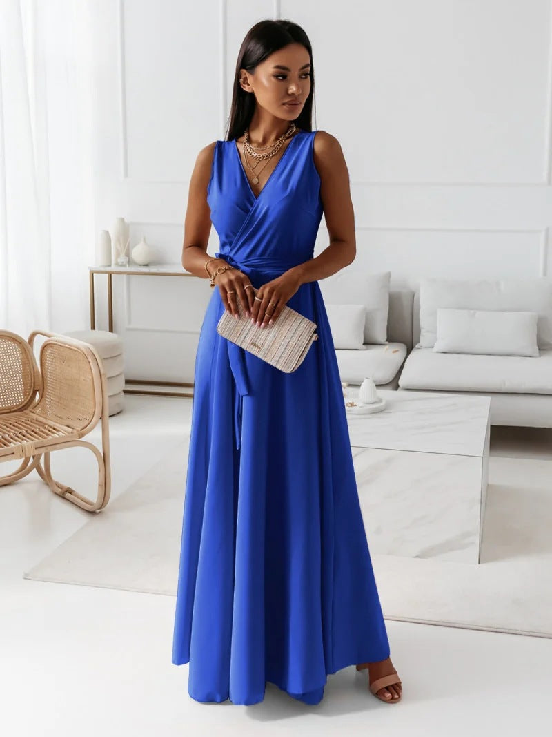 Wille Dames Lange Jurk | Elegante V-hals, Donkergroen Maxi Jurk 6