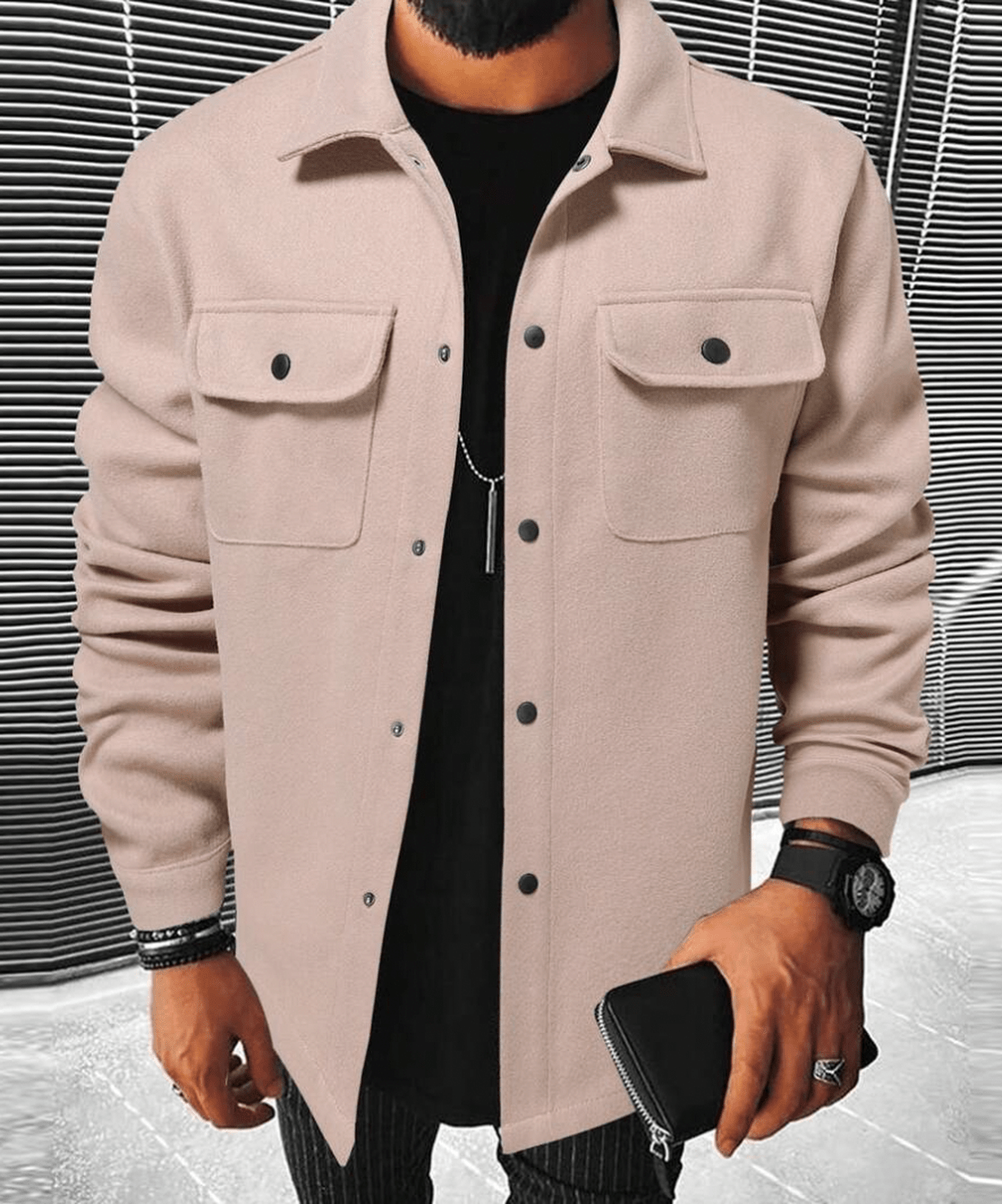 Heren Shacket Casual met Borstzakken en Ritssluiting