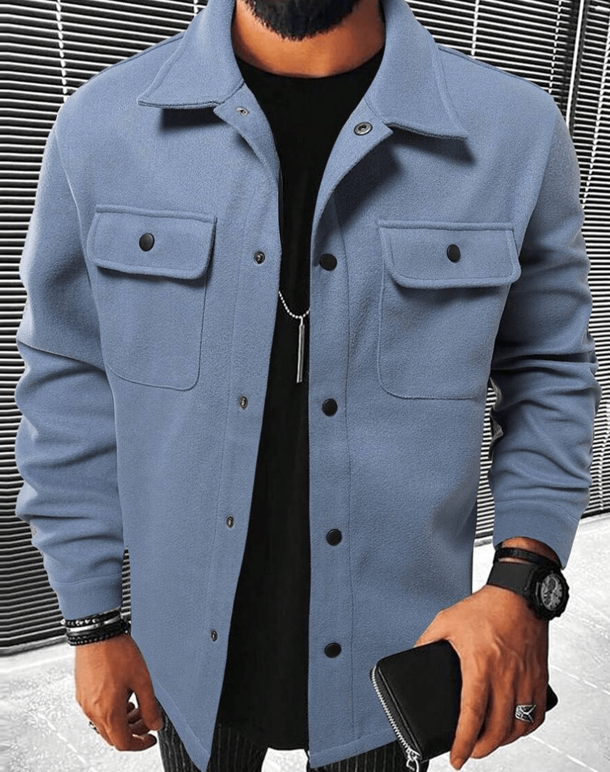 Heren Shacket Met Borstzakken Casual Stijl