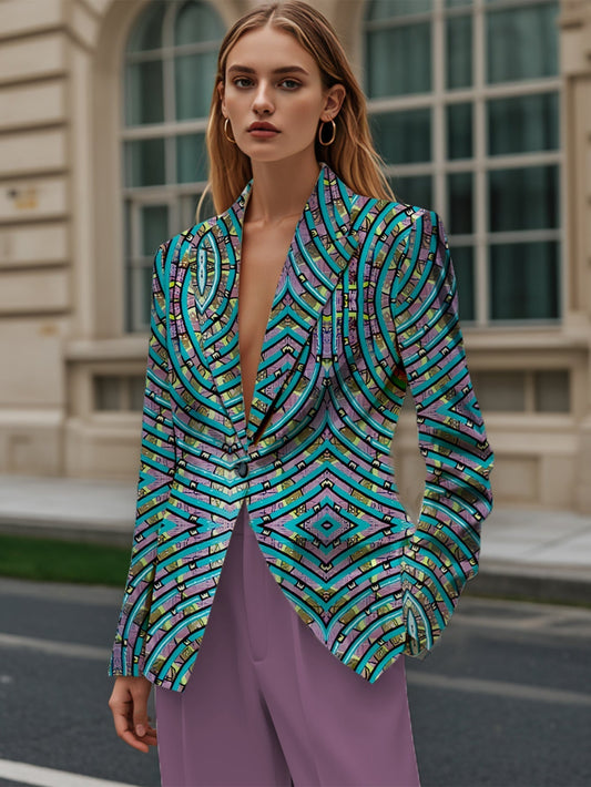 Blauw Kantoorpak Met Abstract Patroon Polyester Stof - StudioMarella