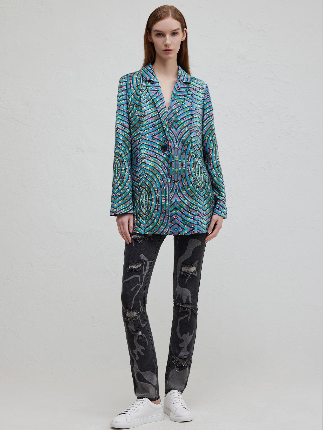 Willem Stijlvol Kantoorpak | 100% Polyester, Abstract Blauw Patroon 5