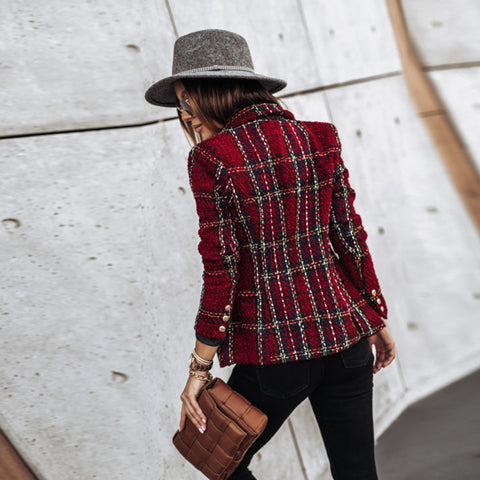 Dames Blazer Geruit Stijlvol Moderne Pasvorm