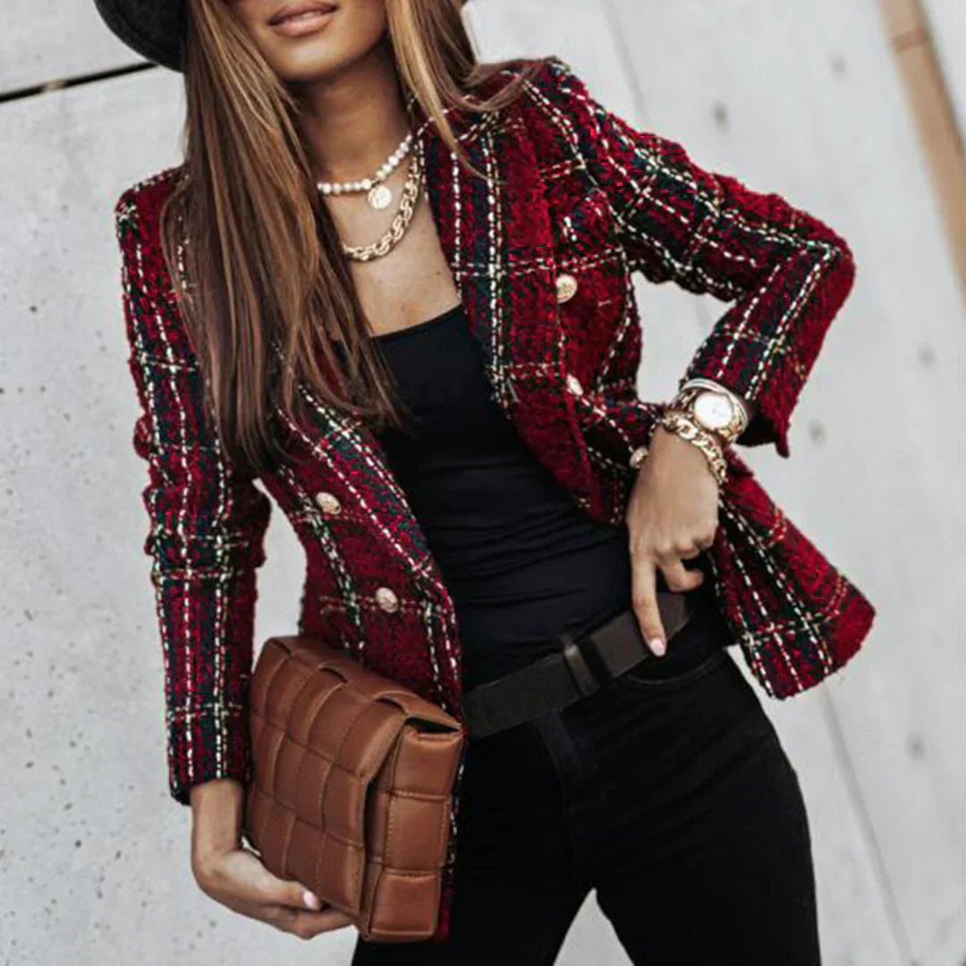 Dames Blazer Geruit Stijlvol Moderne Pasvorm