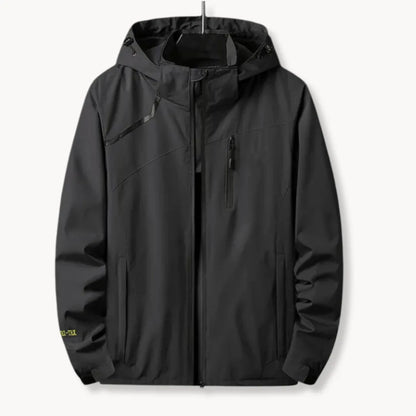 Windbreaker jas met capuchon en borstzak met rits