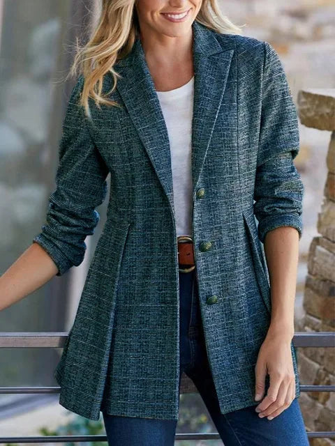 Warme Vrouw Blazer Vintage Stijl Donkere Tinten