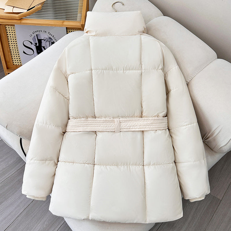 Dames Winterjas Warm Verstelbare Taille Hoge Kraag