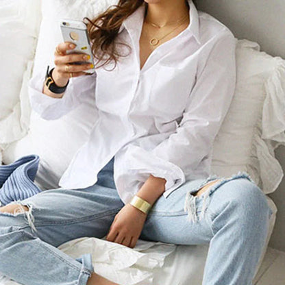 Elegante Witte Lange Mouwen Vrouwenshirt