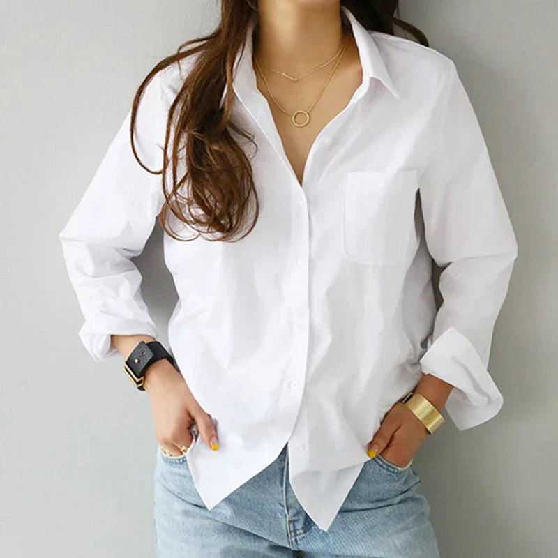 Elegante Witte Lange Mouwen Vrouwenshirt
