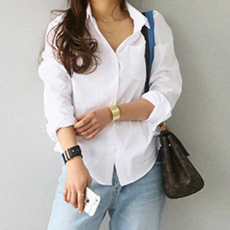 Elegante Witte Lange Mouwen Vrouwenshirt