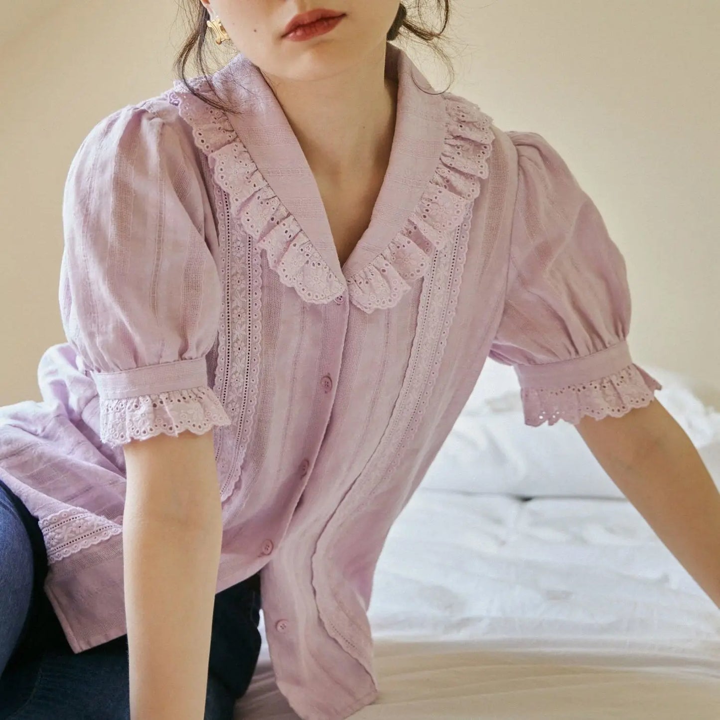 Lolita Blouse Jurk Stijl Roze Korte Mouw