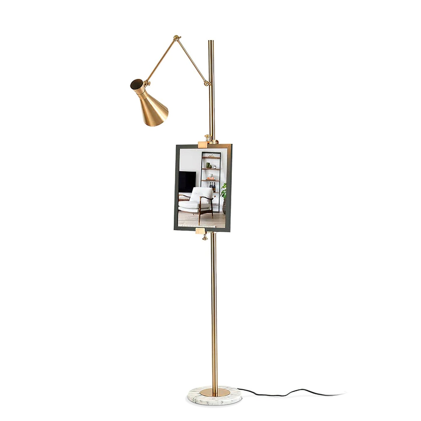 Vloerlamp met Ezelhouder Goudkleurig Frame Marmeren Voet E26/E27 Max 40W Moderne Verlichting voor Kunstwerken en Interieur