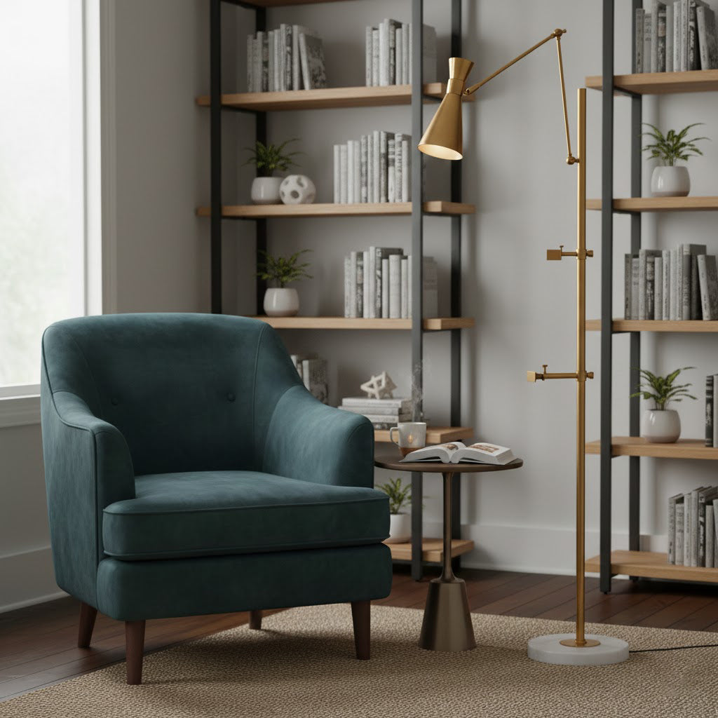 Vloerlamp met Ezelhouder Goudkleurig Frame Marmeren Voet E26/E27 Max 40W Moderne Verlichting voor Kunstwerken en Interieur