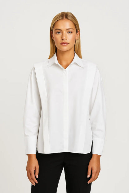 Witte Blouse met Strakke Lijnvoering en Minimalistisch Design - StudioMarella