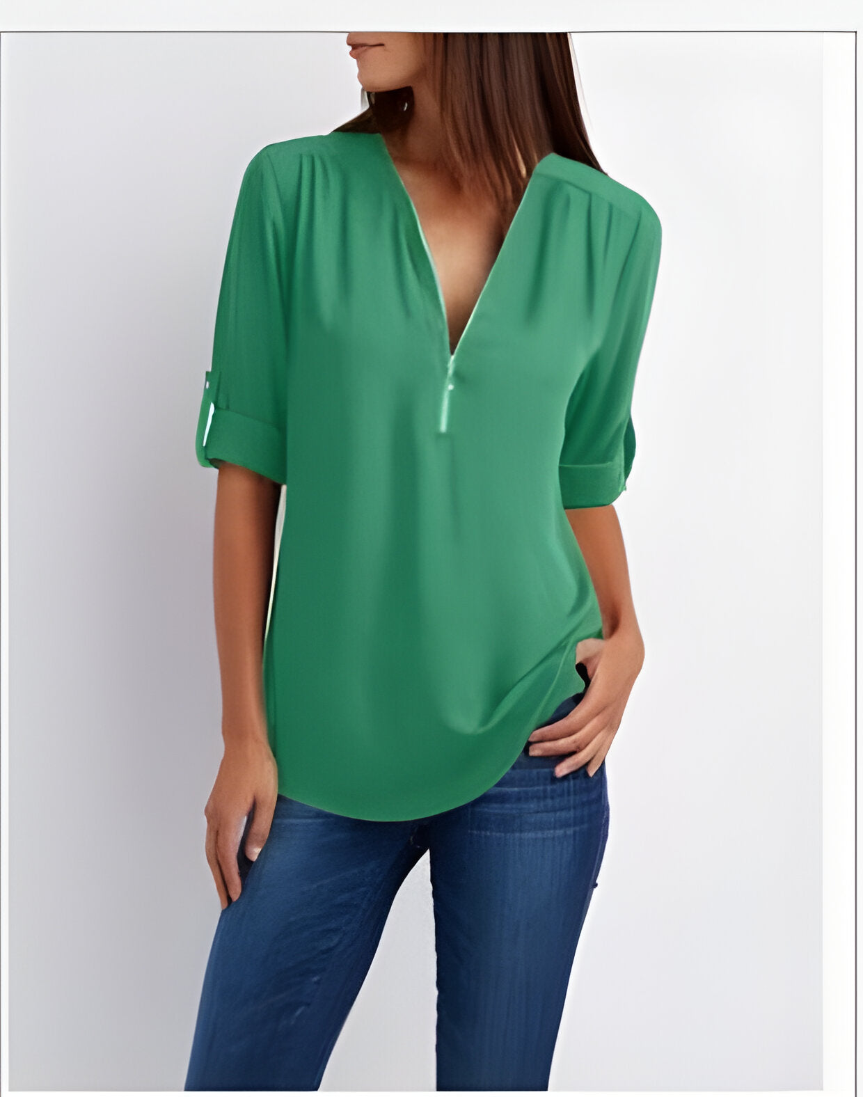 Witte Dames Blouse Korte Mouw | Modern Met Ritssluiting 9