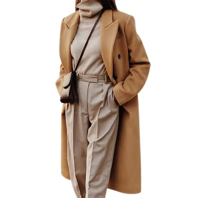 Damesjas Lange Wollen Jas Elegante Koreaanse Stijl