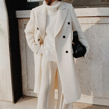 Damesjas Lange Wollen Jas Koreaanse Stijl Elegante Look