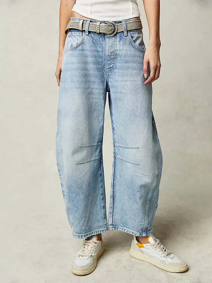 Comfortabele Losse Spijkerbroek Zittend Model Jeans