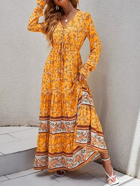 Maxi Jurk Fleur Streep Patroon Zomer Jurk