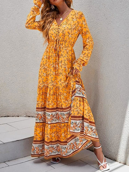 Maxi Jurk Fleur Streep Patroon Zomer Jurk