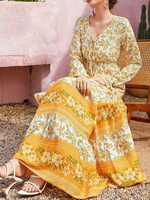 Maxi Jurk Fleur Streep Patroon Zomer Jurk