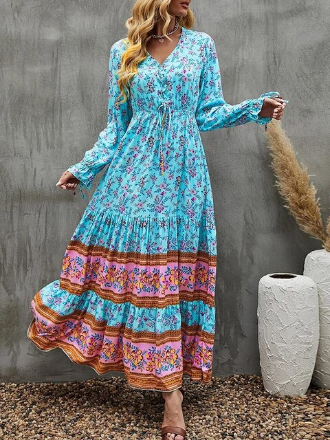 Maxi Jurk Fleur Streep Patroon Zomer Jurk - StudioMarella