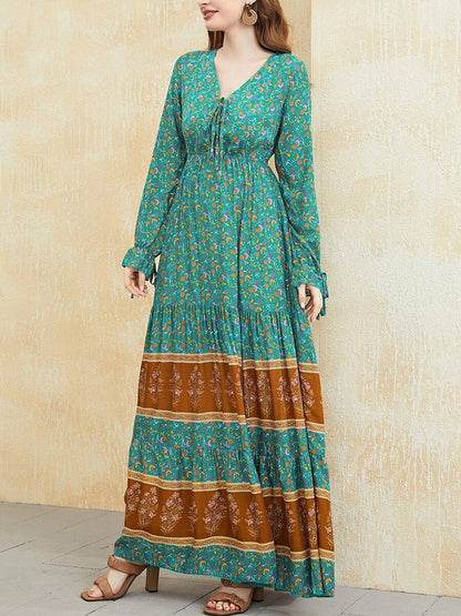 Maxi Jurk Fleur Streep Patroon Zomer Jurk