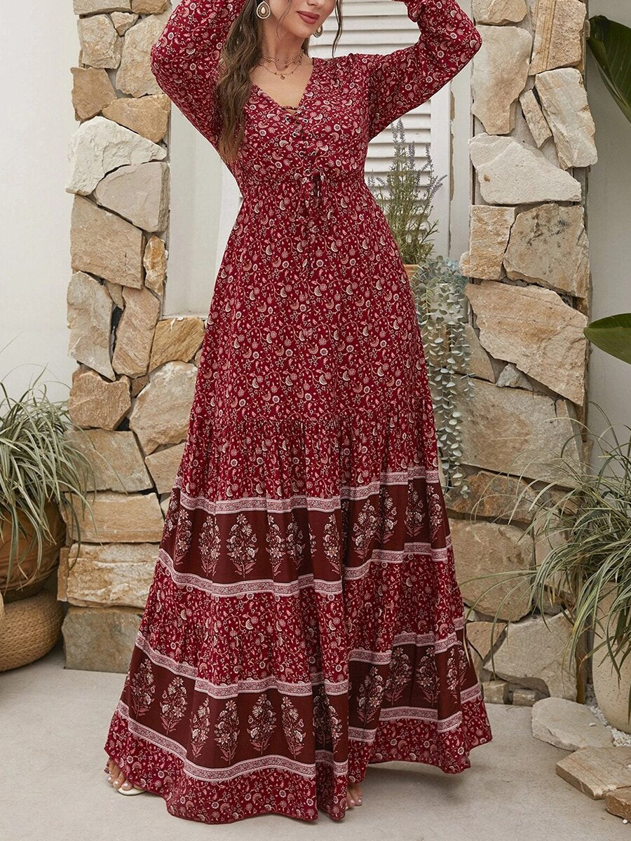 Maxi Jurk Fleur Streep Patroon Zomer Jurk