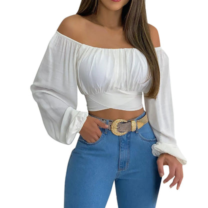 Vrouwelijke Off-Shoulder Crop Top Zomerjurk Look