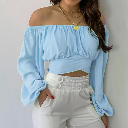 Vrouwelijke Off-Shoulder Crop Top Zomerjurk Look