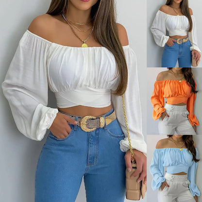 Vrouwelijke Off-Shoulder Crop Top Zomerjurk Look