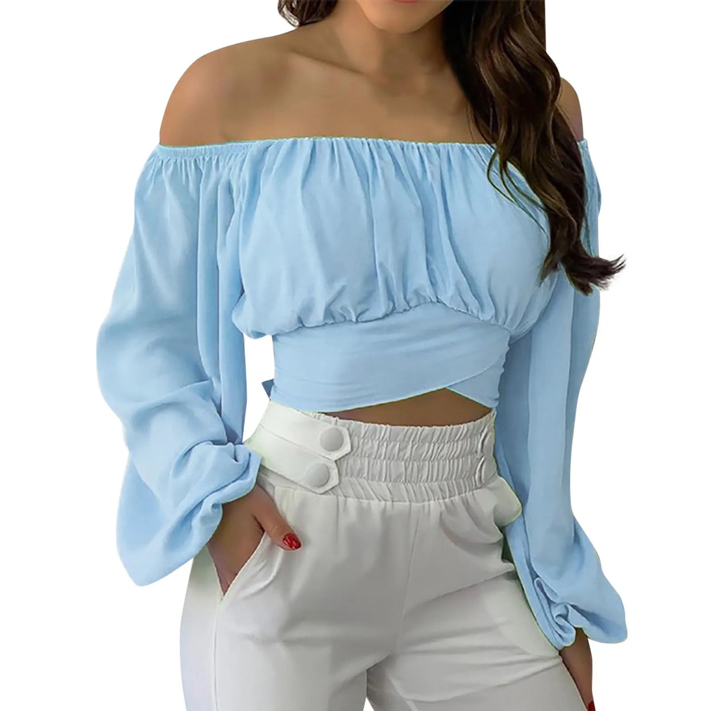 Vrouwelijke Off-Shoulder Crop Top Zomerjurk Look