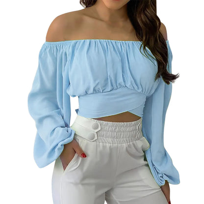 Vrouwelijke Off-Shoulder Crop Top Zomerjurk Look