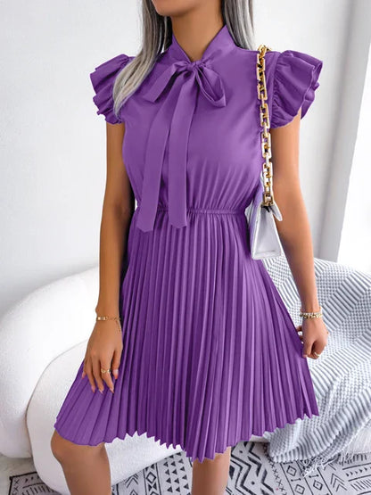 Vrouwen Zomerjurk Elegante Geplooide Striknot Jurk voor Vrouw