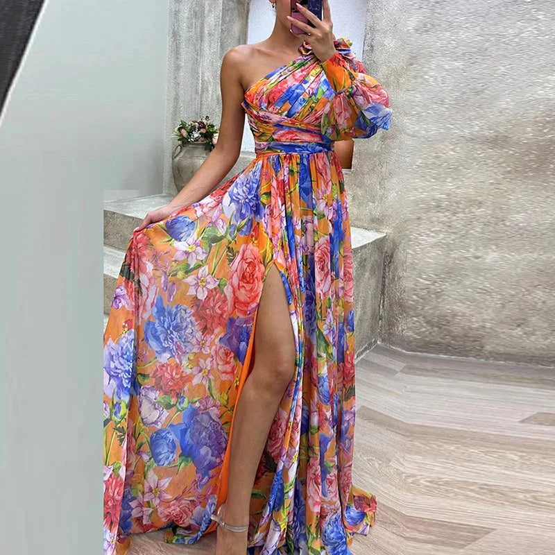 Elegante Maxi Jurk Een Mouw Zomerjurk voor Vrouw