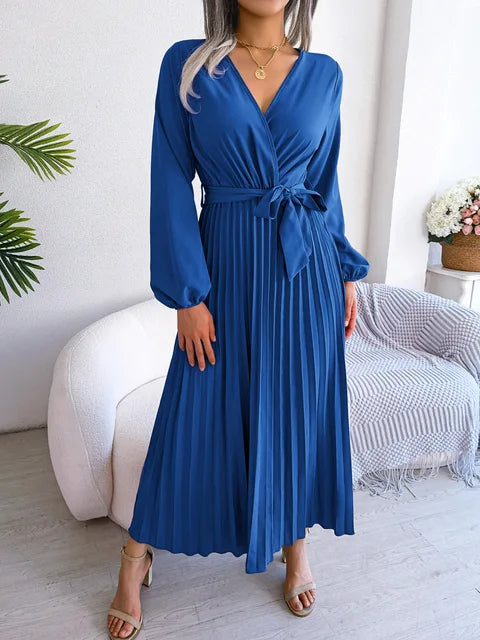 Maxi Jurk Lange Mouwen V-hals Zwart Comfortabel