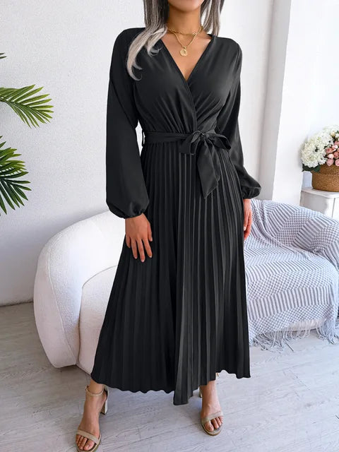 Maxi Jurk Lange Mouwen V-hals Zwart Comfortabel - StudioMarella