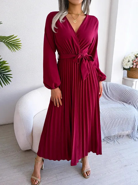 Maxi Jurk Lange Mouwen V-hals Zwart Comfortabel