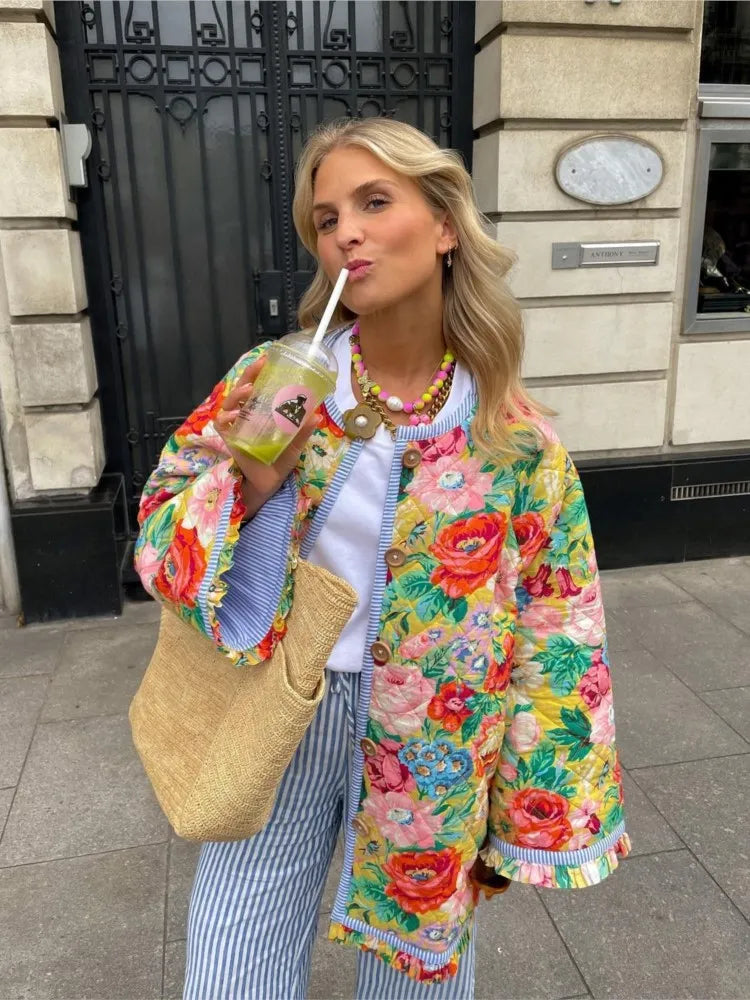 Damesjas Zacht Bloemenprint Comfortabele Stof - StudioMarella