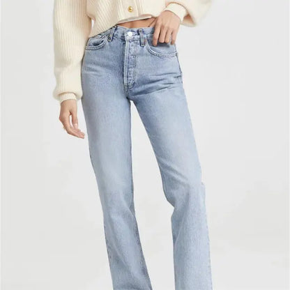 Retro Jeans Broek met Zijzakken en Ritssluiting