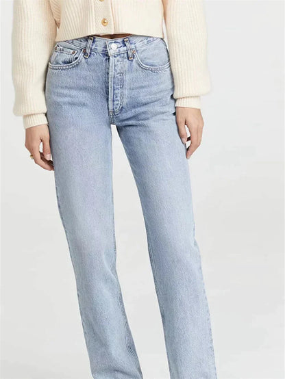 Retro Jeans Broek met Zijzakken en Ritssluiting