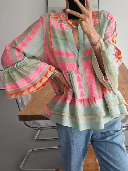 Dames Overhemd Geometrische Print Vrouwelijke Stijl