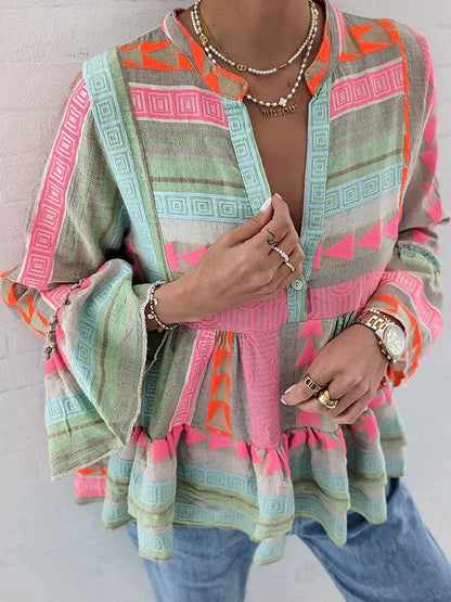 Dames Overhemd Geometrische Print Vrouwelijke Stijl - StudioMarella