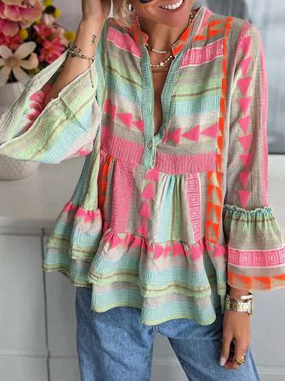 Dames Overhemd Geometrische Print Vrouwelijke Stijl