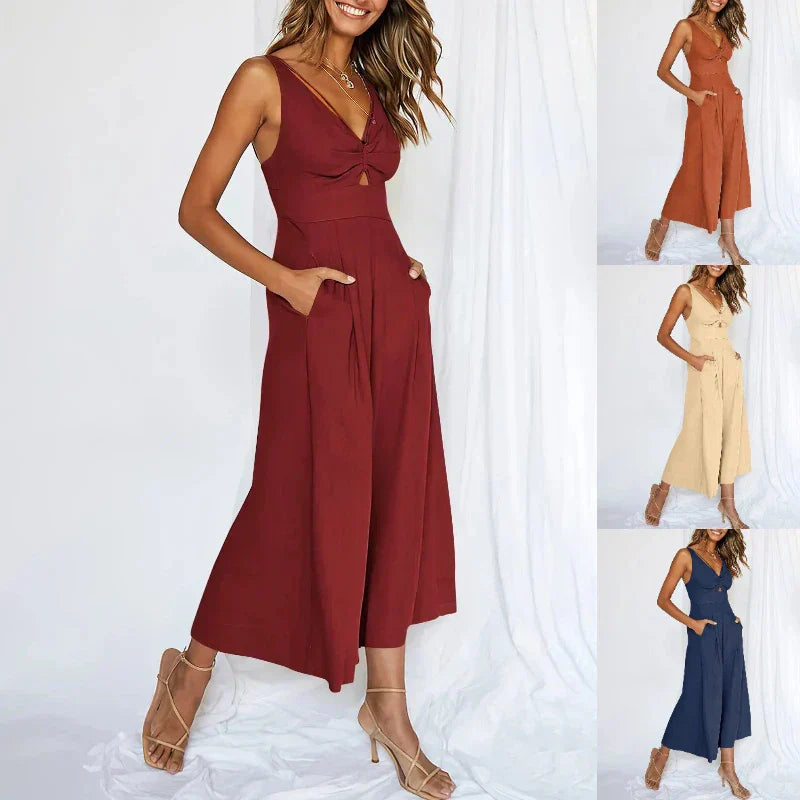 V-hals Jumpsuit Zomerse Jurk Zonnestraal Mode