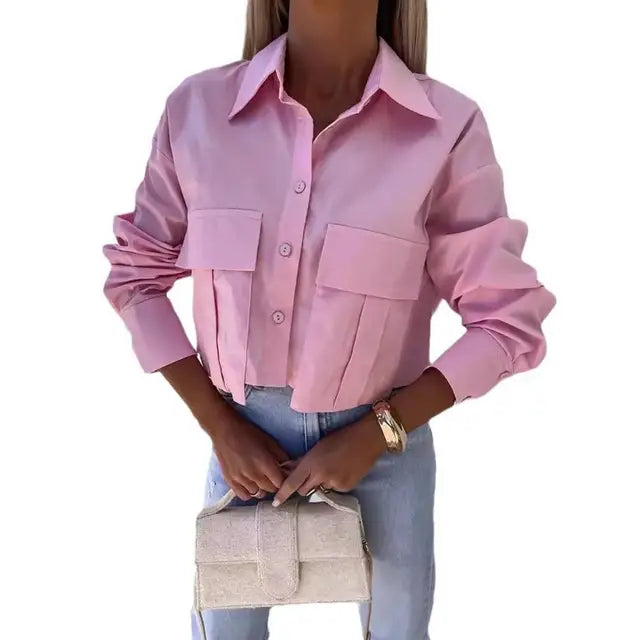 Vrouwelijke Zomer Blouse met Lapel en Korte Mouwen