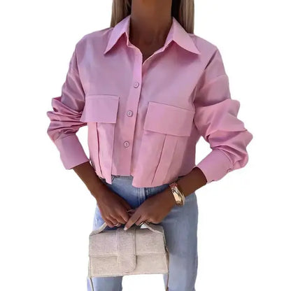 Vrouwelijke Zomer Blouse met Lapel en Korte Mouwen