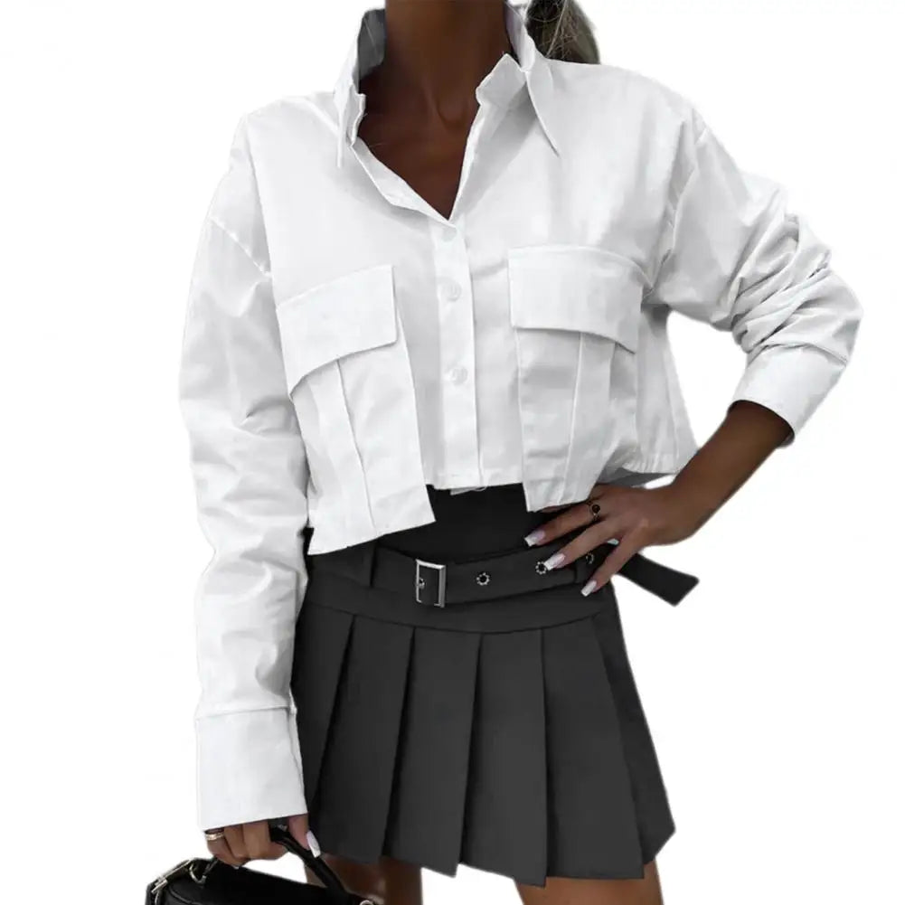 Vrouwelijke Zomer Blouse met Lapel en Korte Mouwen