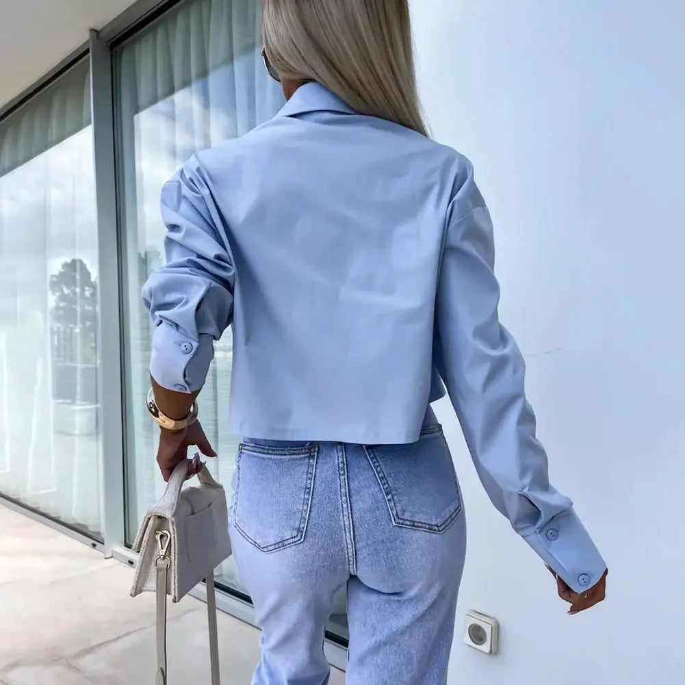 Vrouwelijke Zomer Blouse met Lapel en Korte Mouwen